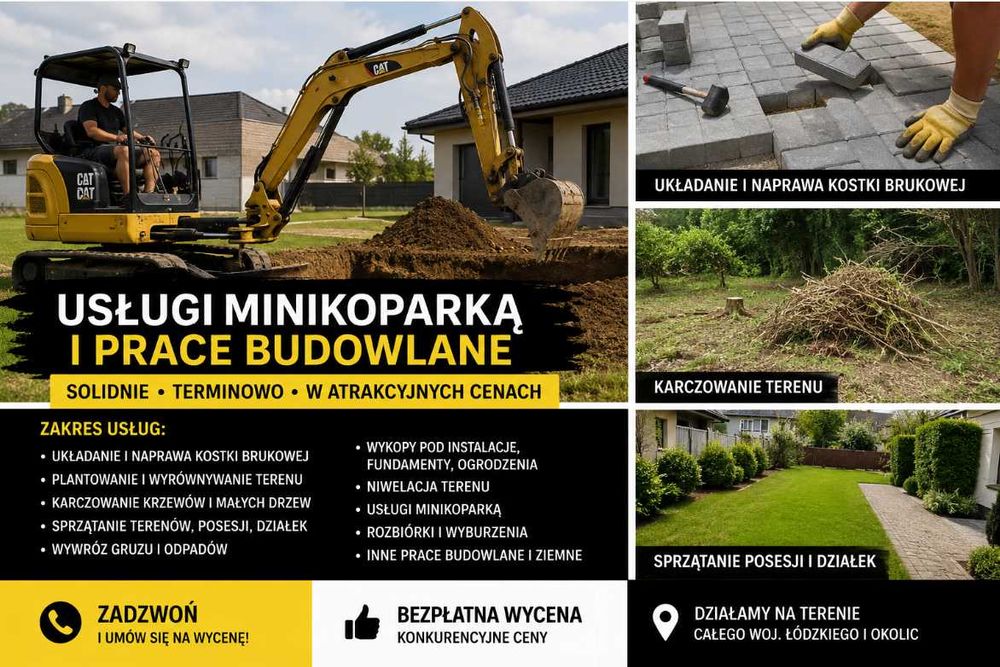 Drobne Prace Budowlane • Kostka Brukowa • Minikoparka • Porządkowanie Terenu
