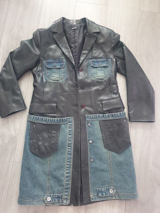 Płaszcz skórzany M damski jeans długi czarny