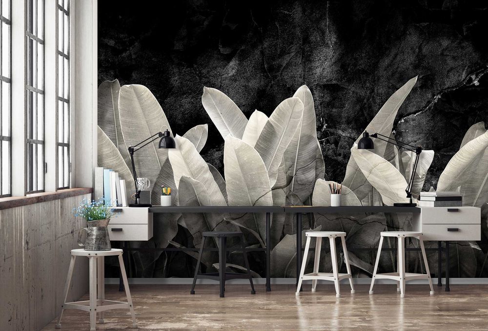 Fototapeta Liście Lekka Zieleń Ciemna Beton 3D Twój Rozmiar + KLEJ