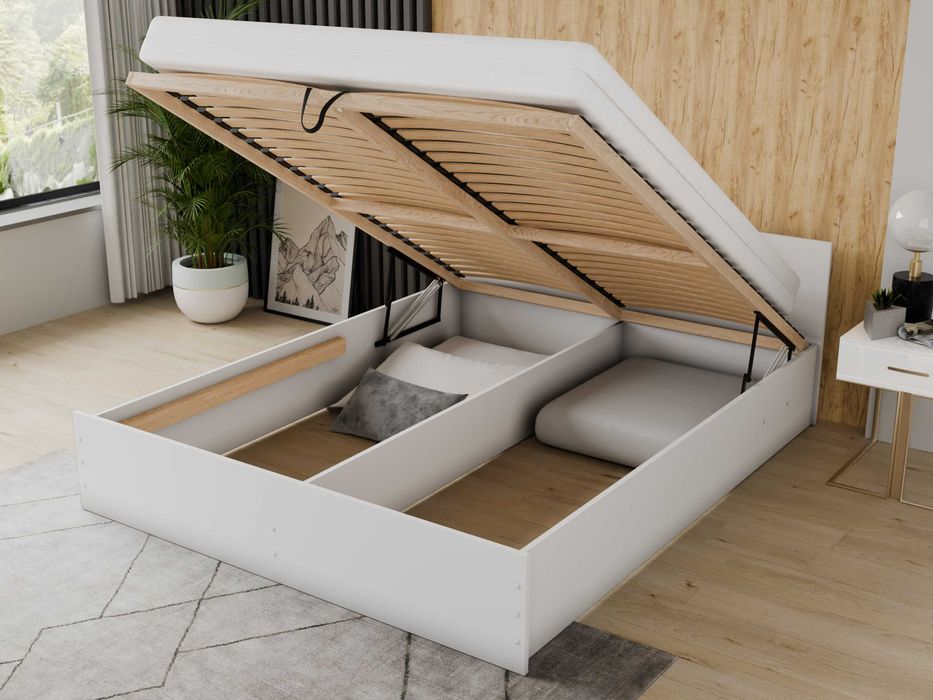 Łóżko z podnoszonym stelażem + Materac 160x200 otwierany pojemnik