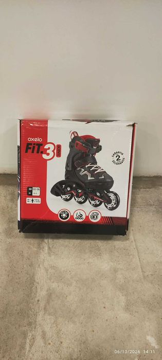 Patins Oxelo Fit 3 Junior Preto/Vermelho + Kit de proteções