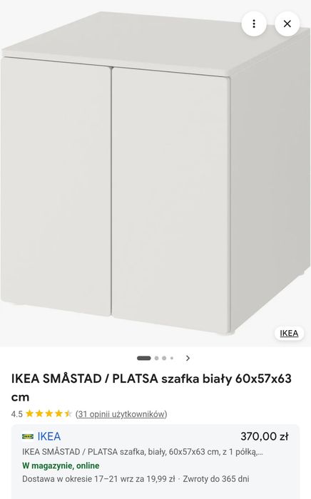 Ikea Smastad/ Platsa szafka biała 60x57x63 cm -2szt
