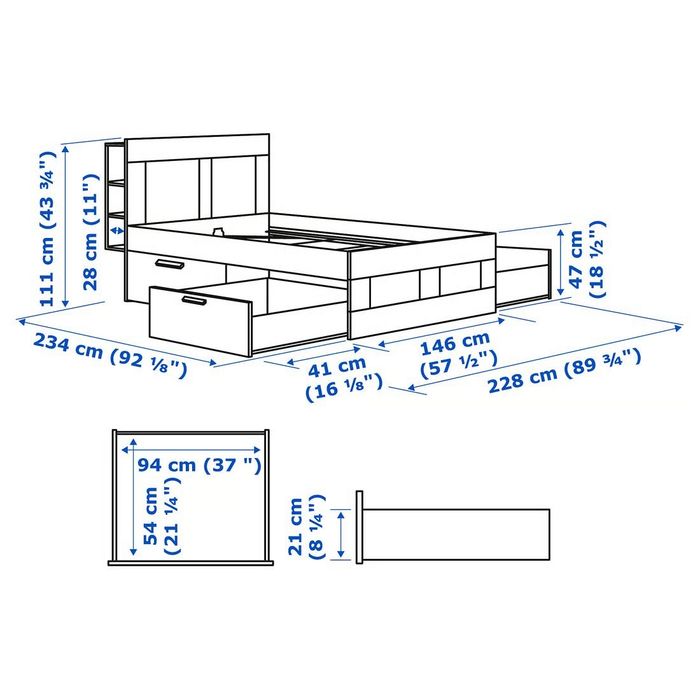 Cama c/arrumação e cabeceira, 140x200 cm