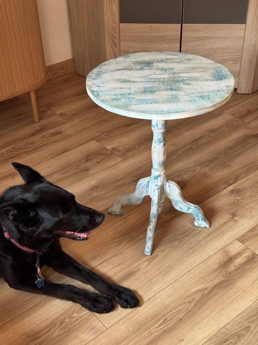 Drewniany stolik vintage okrągły ręcznie odnawiany shabby chic stolik kawowy 50 cm