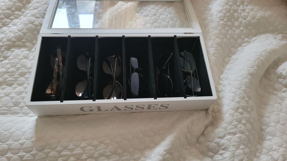 Drewniane pudełko na okulary +okulary