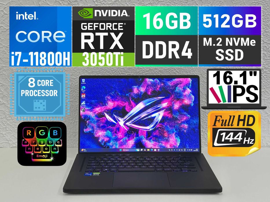 Ігровий ASUS ROG Zephyrus M16/8(16)ядр i7-11800H/16Gb/512SSD/RTX3050Ti