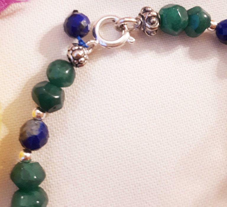 Bransoletka z kamieni - lapis lazuli, szmaragd prezent gwiazdka