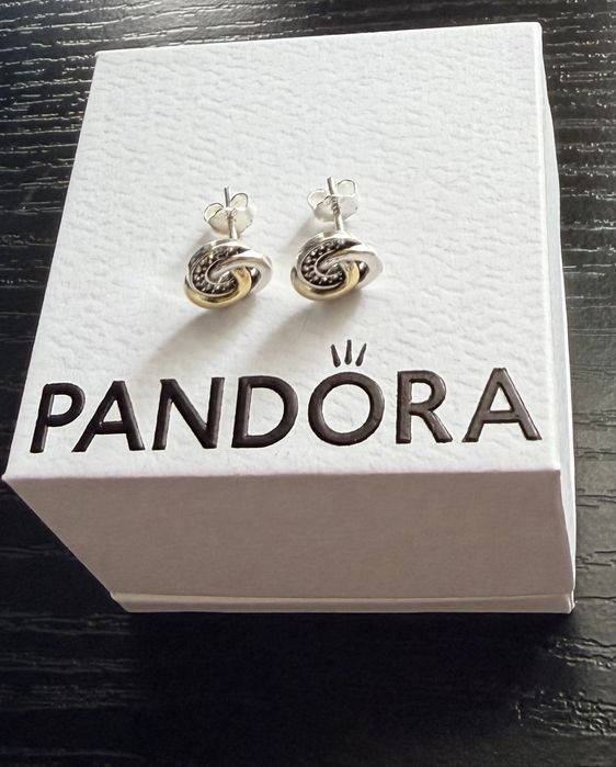 PANDORA tt oryginalne unikatowe kolczyki złoto 14k/srebro 925