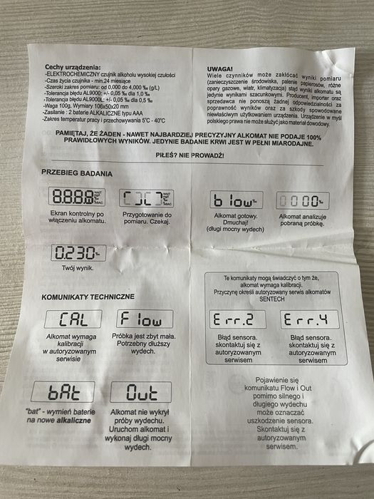 Alkomat Alcoscan AL9000L + etui i akcesoria