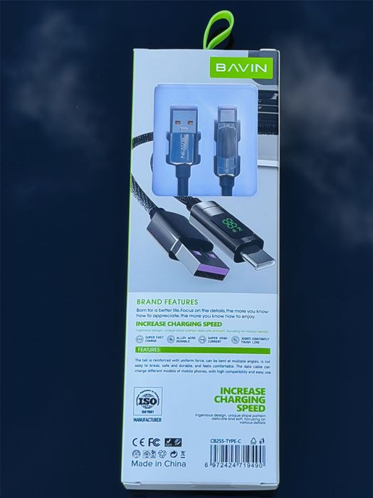 Kabel Usb – Usb-C Bavin CB255 | 65W Fast Charge | LED Display | Wzmocniony
