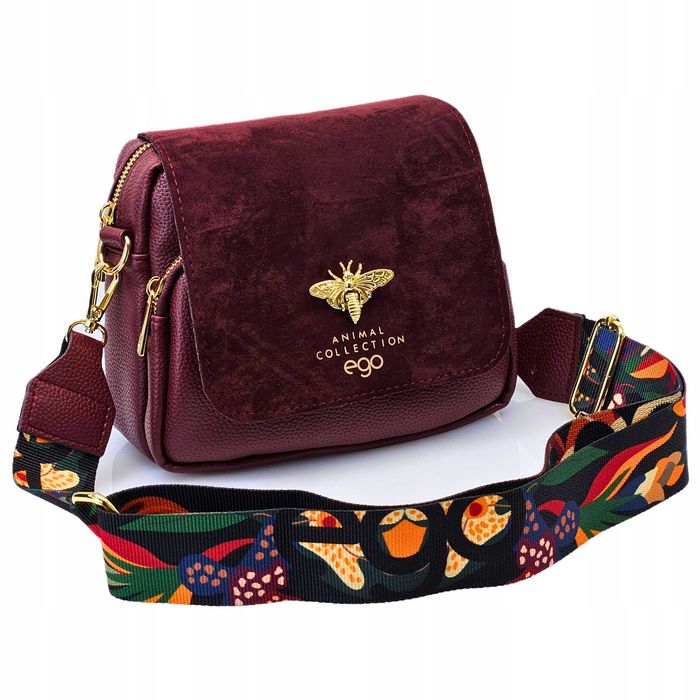 Torebka Damska EGO Listonoszka Na Ramię Bordowa Skóra Eko Zamsz