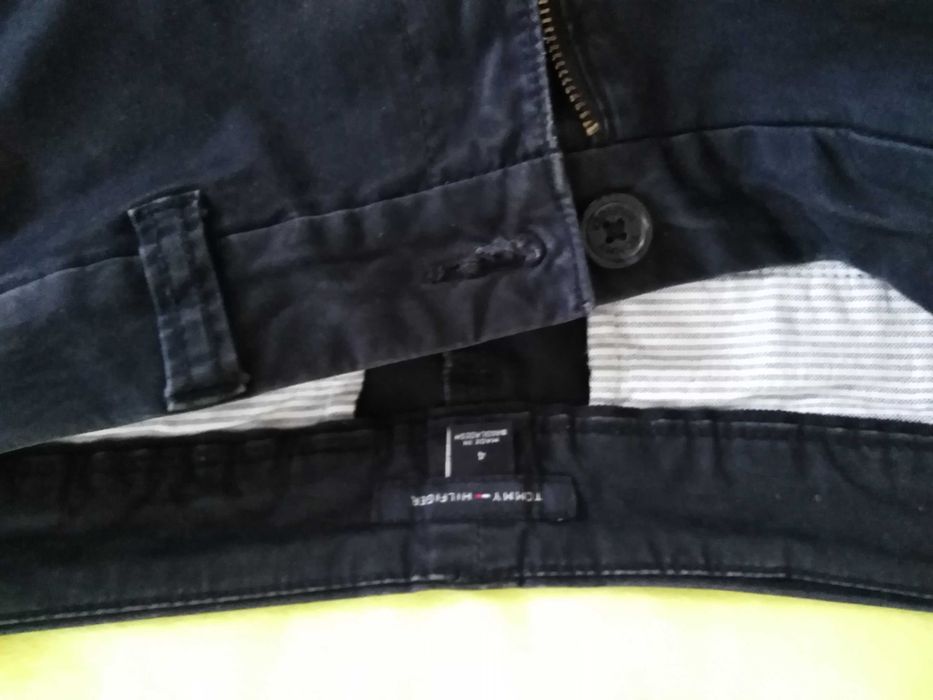 Spodnie, chinosy, tommy hilfiger, bawelna, logo, granat