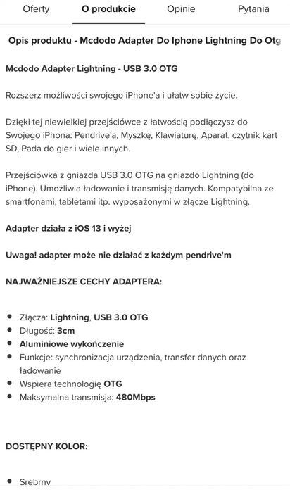 Adapter do iPhonów