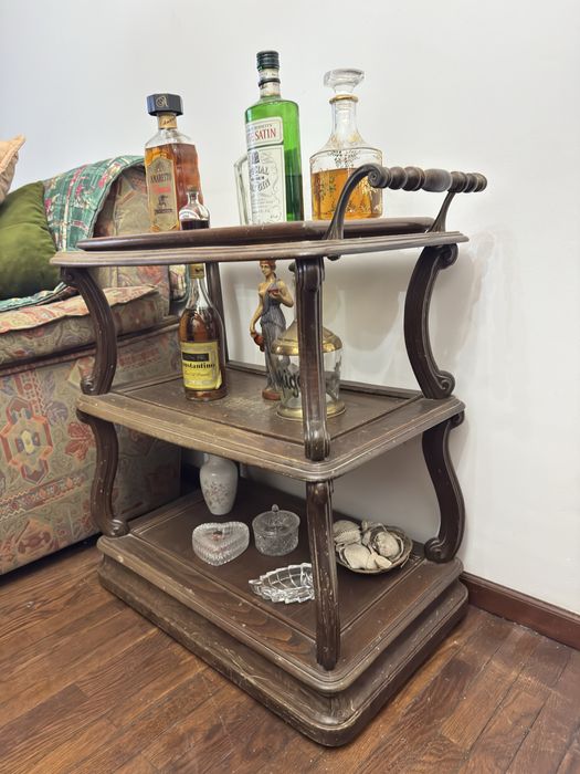 Carrinho de chá/bar vintage em madeira – 3 prateleiras