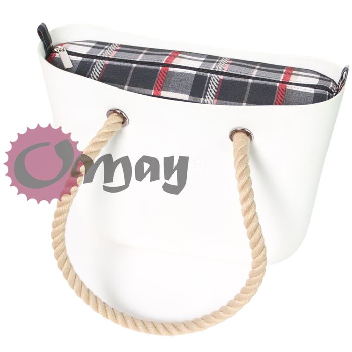 CZARNY organizer OBAG MINI krata beż czerwony 2 KIESZENIE wkład OMAY