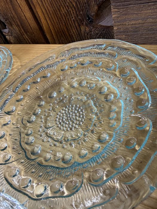 Zestaw talerzyków deserowych Flora Ząbkowice turkusowe PRL  K788