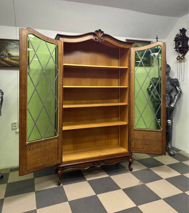 Вітрина сервант бібліотека дерево вітраж 4080