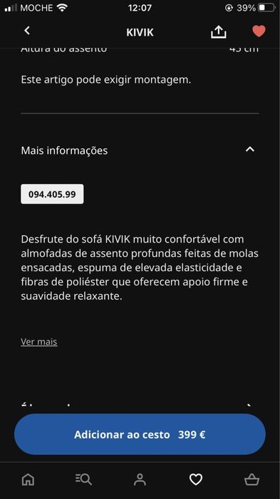 Sofá IKEA, cinzento.