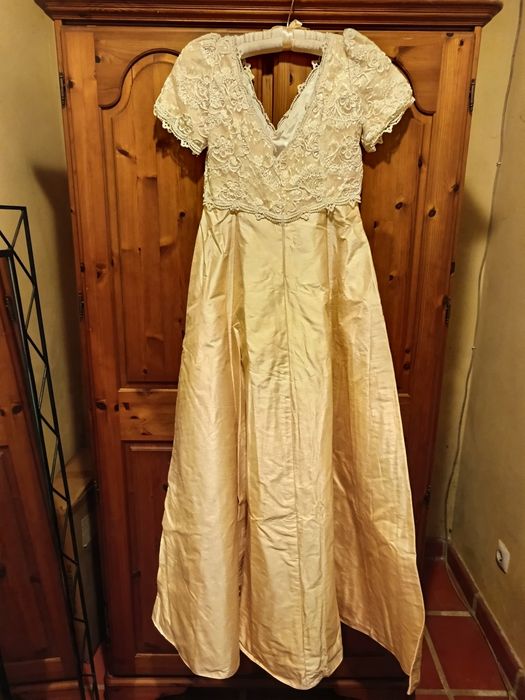 Vintage vestido de noiva e tiara