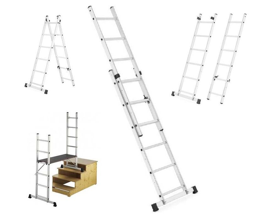DRABINA ALUMINIOWA SKŁADANA 3w1 długości 2,75 m z funkcją rusztowania