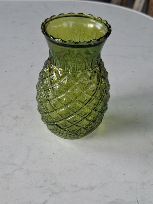 Szklany wazon Ananas zielony vintage retro 16 cm sygnowany RLF