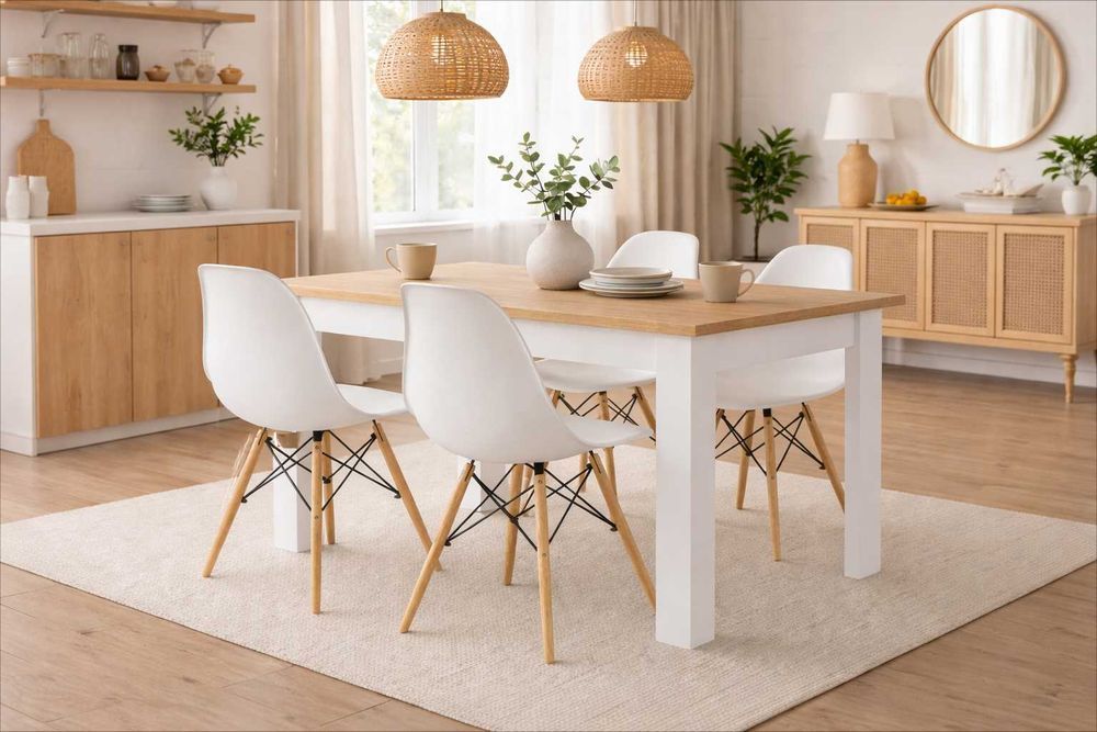 NOWY Stół z Krzesłami do Jadalni Kuchni Salonu Drewniany Loft Sonoma