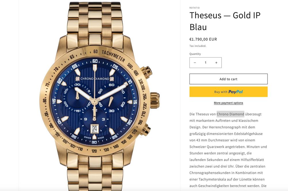 Чоловічий годинник Chrono Diamond 12100 Chronograph Limited Edition 43