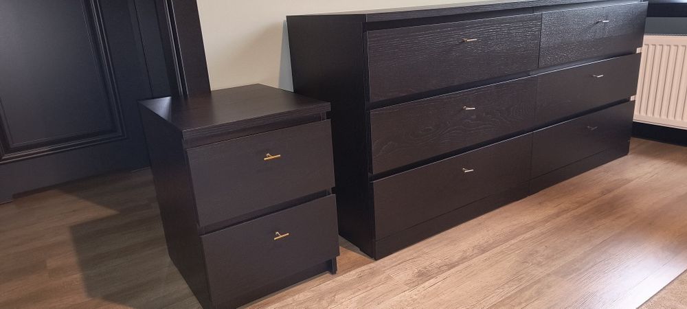 2 Komody MALM czarnobrąz Ikea 6 szuflad oraz MALM 2 szuflady