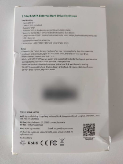 Caixa externa da UGREEN  para HDDs
