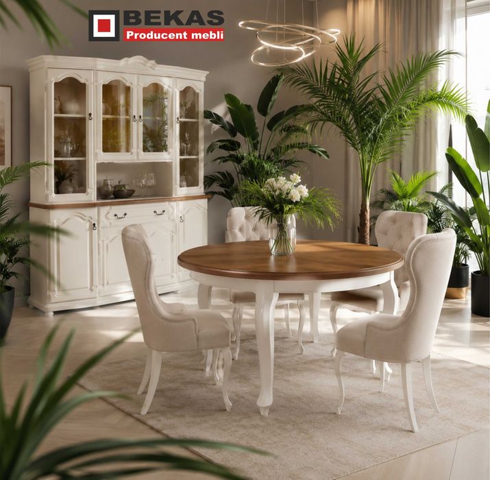 Stylowy Kredens 181` Witryna Biała Blat Dąb Natura BEKAS Producent