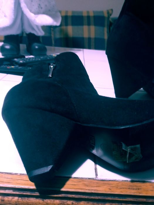 Botki czarne 38 zamsz obcas trapezowy