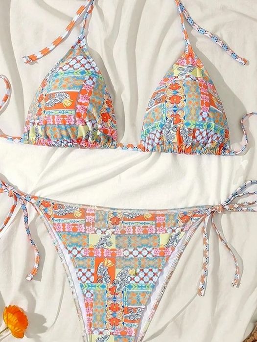 Strój kąpielowy dwuczęściowy bikini wiązane halter na lato SHEIN XXL