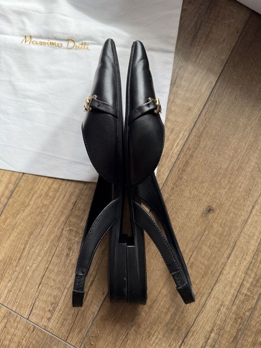 Massimo Dutti skórzane baleriny czarne z odkrytą piętą