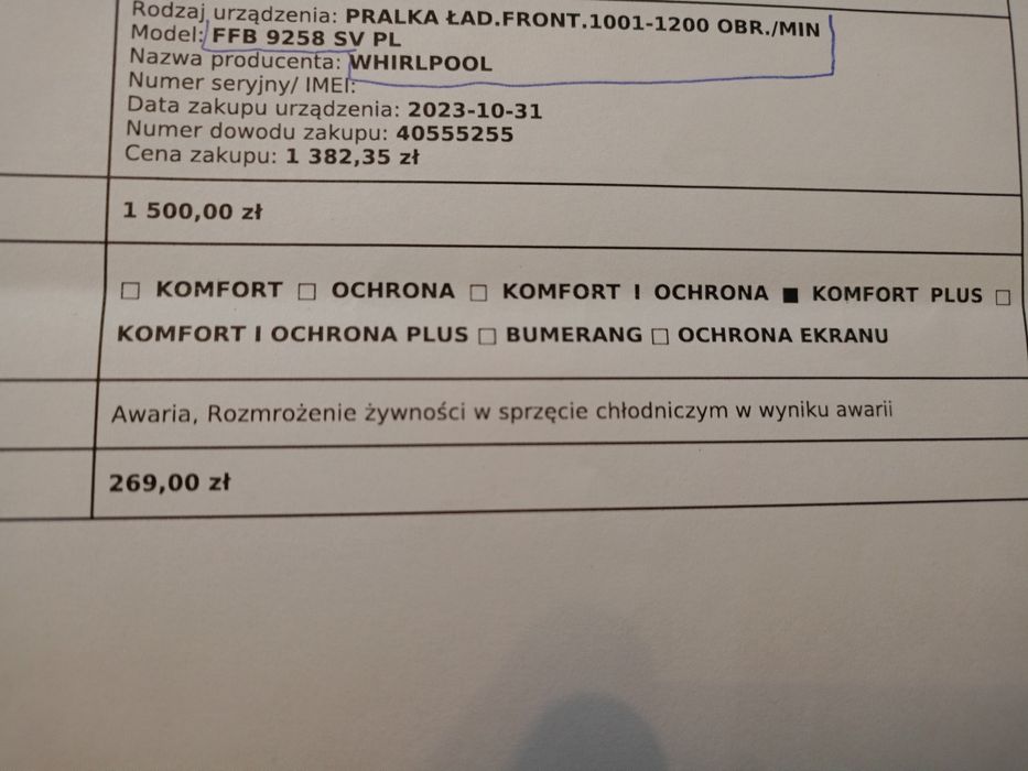 Pralka Whirlpool 9 kg parowa super jest !