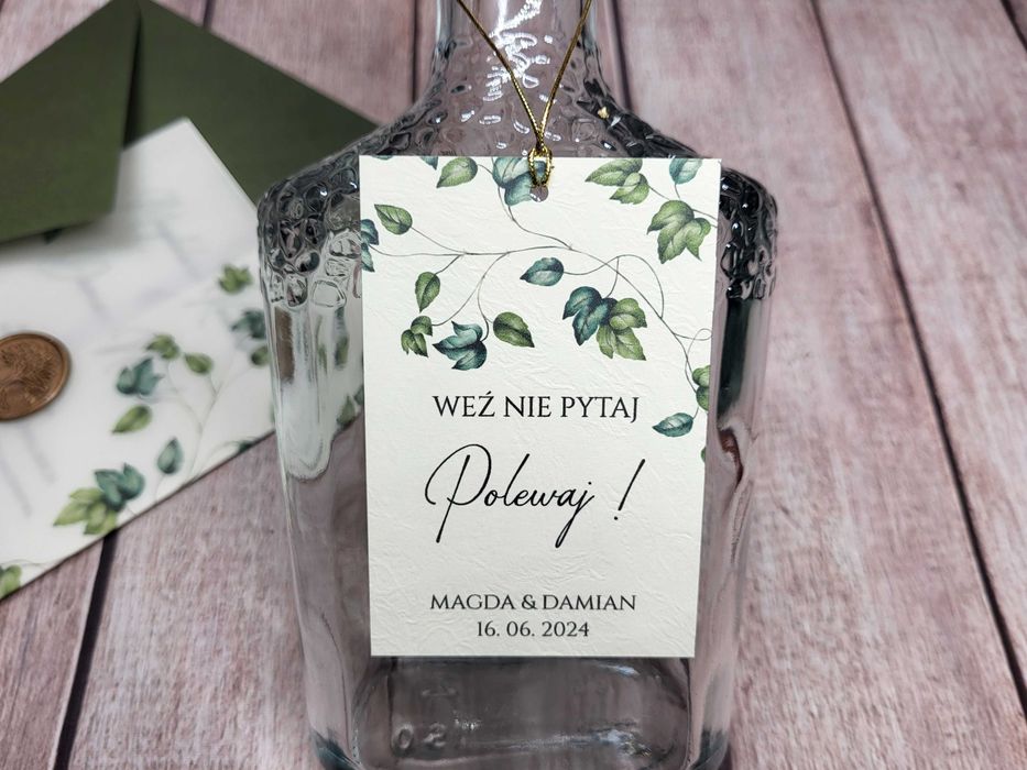 Zaproszenia ślubne, kalka z pieczęcią motyw drzewa, liści