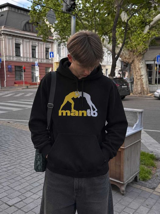 Черное Худи MANTO Vertical / Толстовка Чорна МАНТО Большой Принт / XS S M L XL