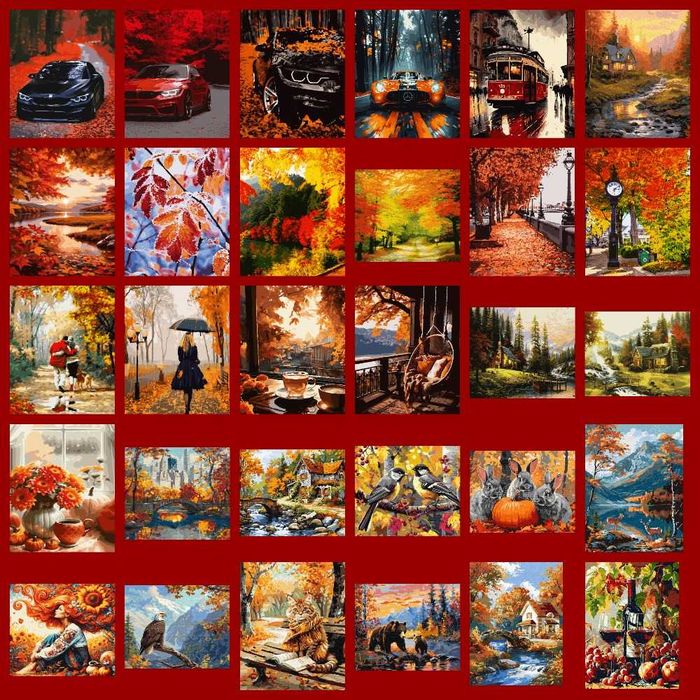 Картины по номерам Новогодние, зима, осень, пейзажи