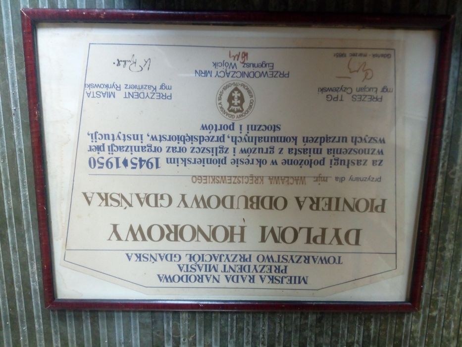 Dyplom PRL zabytkowy pamiątkowy do muzeum Gdańska