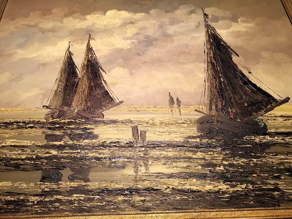 Obraz olejny 60x80 cm JEAN COUNE "Kutry na Morzu Północnym"