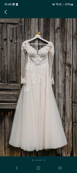 Suknia ślubna literka A odpinane rękawy koronka