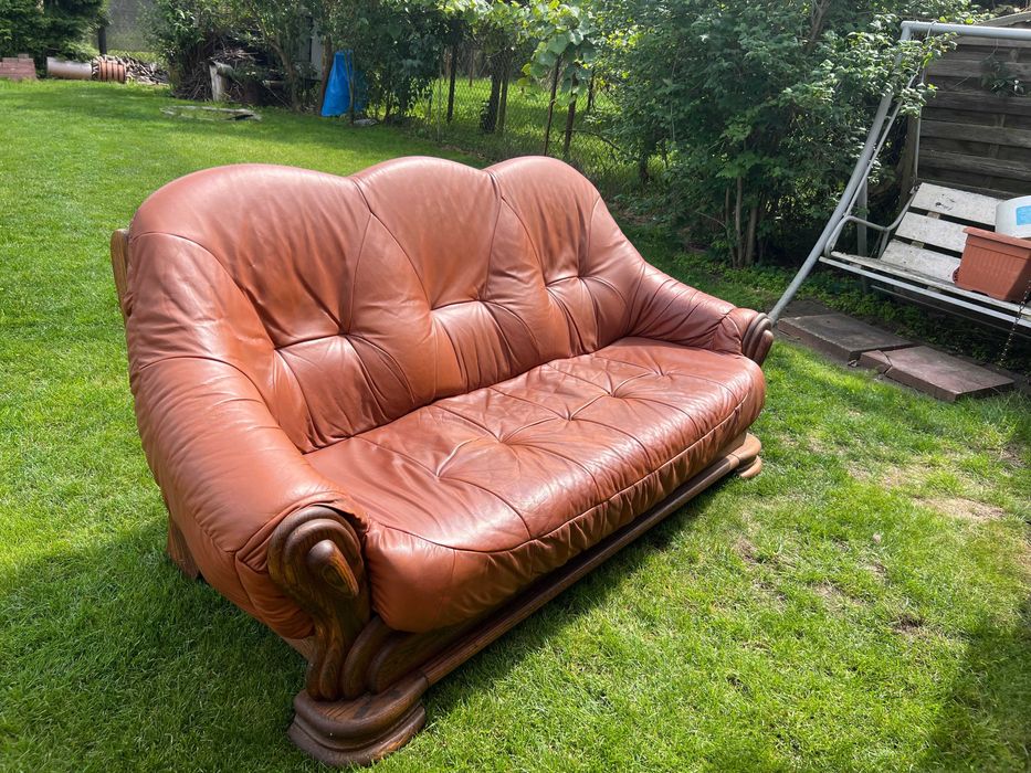 Zestaw wypoczynkowy skórzany 3-2-1