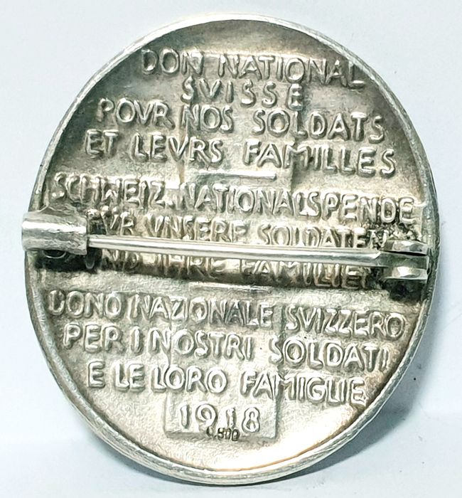 Antiga medalha / pin militar suíço de 1918 Hans Frei em prata  900