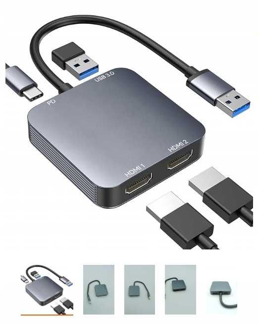 ABLEWE USB 3.0 do podwójnego adaptera HDMI z portem USB 3.0 (K)