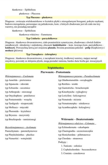 Notatki z ZOOLOGII kierunek Biotechnologia