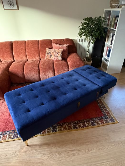 Chaise longue em veludo azul petróleo (nova)