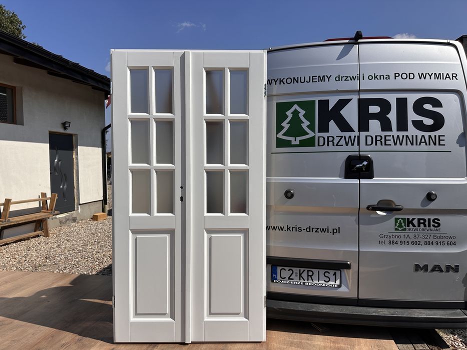 Drzwi drewniane dwuskrzydłowe NA WYMIAR Białe 108x205 Cała Polska