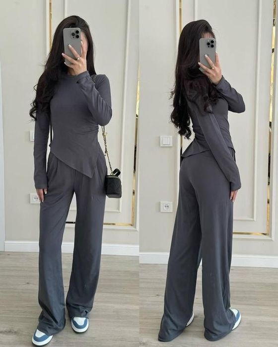 Костюм жіночий чорний штани / лонгслів / лонг / гольф