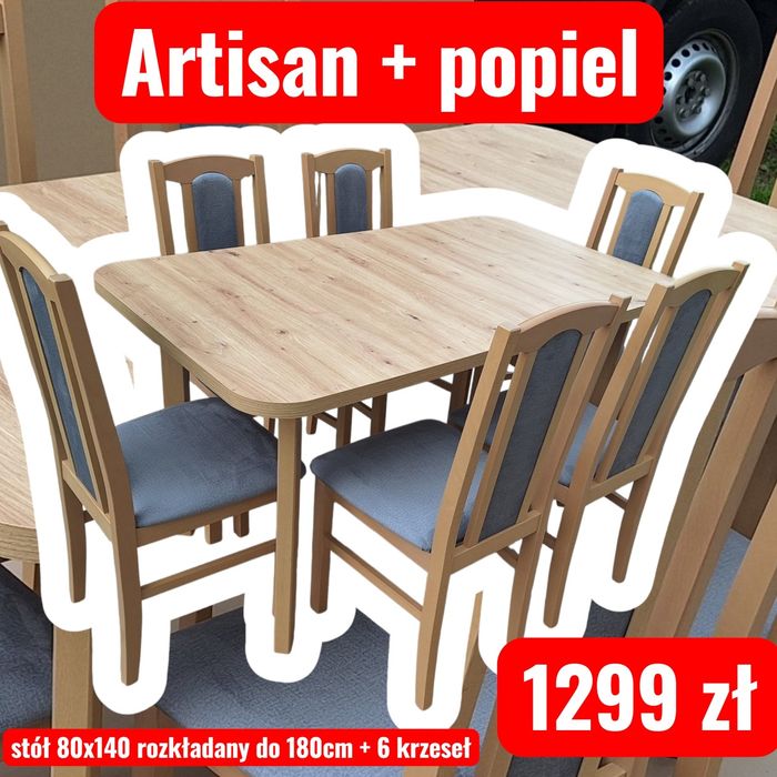 Nowe: Stół rozkładany + 6 krzeseł, artisan wotan sonoma olcha orzech biały wenge kaszmir , dostawa cała Polska WWW.DX-MEBLE.PL