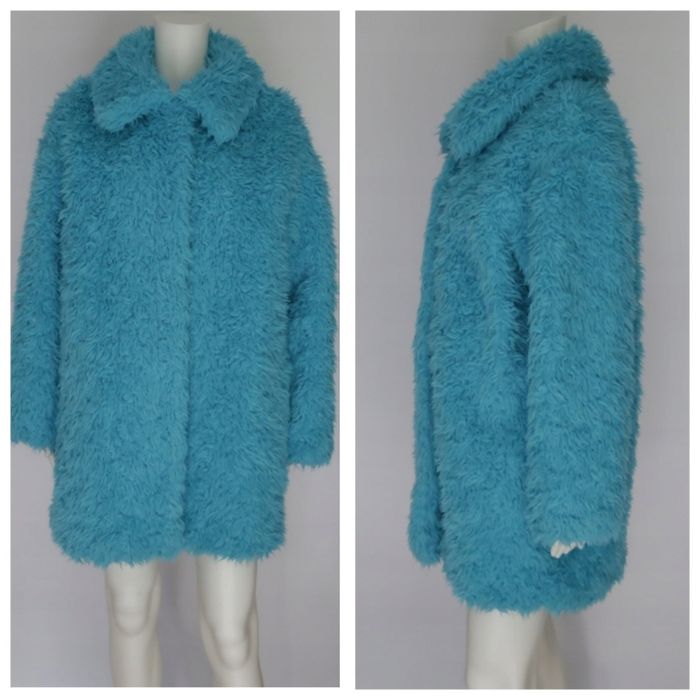 Płaszcz Monki futerko futro sztuczne niebieskie turkus M