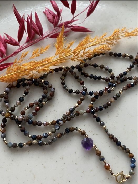 Supełkowany naszyjnik 86cm, pietersyt, GF 1/20 14k